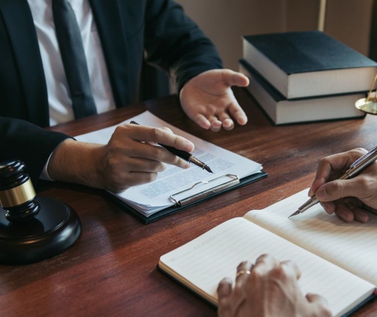 Attorney making conversation with his client